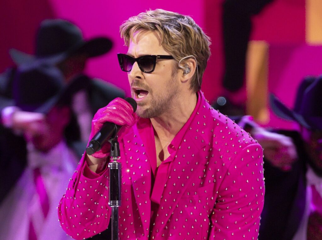 Ryan Gosling Ryan Gosling wears Tag Heuer while performing at the Oscars 2024