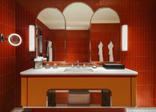 Dame Zandra Rhodes goes back to the 1970s with designer Pierre-Yves Rochon at the Sofitel London St James