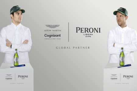 Formula One stars Sebastian Vettel and Lance Stroll celebrate new partnership between Peroni Libera 0.0% and Aston Martin Cognizant