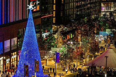 London’s tallest LED Christmas tree is unveiled in Wembley Park