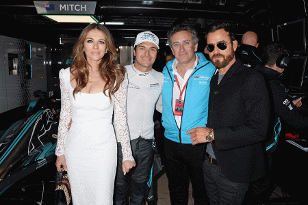 Elizabeth Hurley and Justin Theroux are in pole position at first Formula E Championship race of 2019